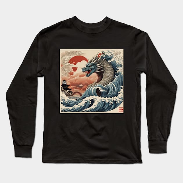 giant serpent in the sea of japan Long Sleeve T-Shirt by cloudviewv2